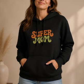 SUPER MAMMA Lekfull Retro Groovy Typografi T Shirt