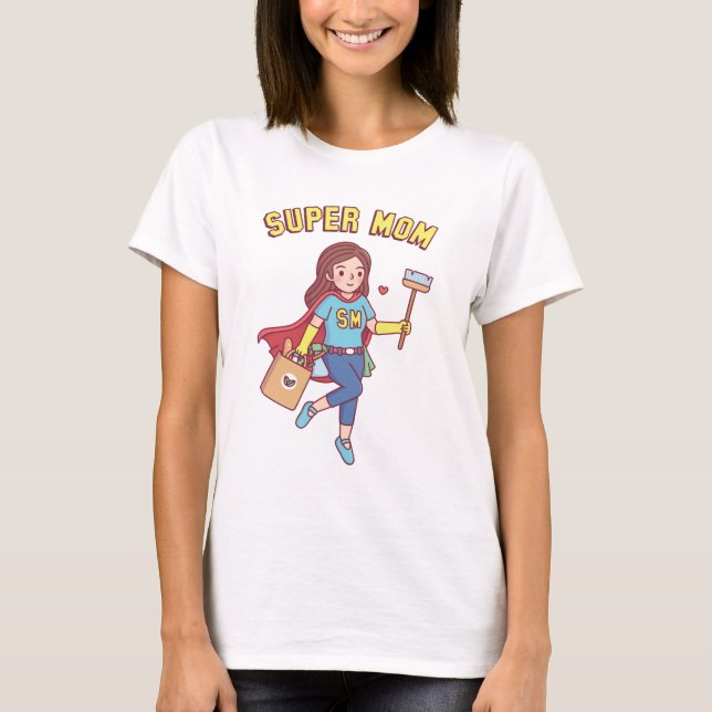 Super Mamma Med Cape Rolig Mors Dag T Shirt (Framsida)