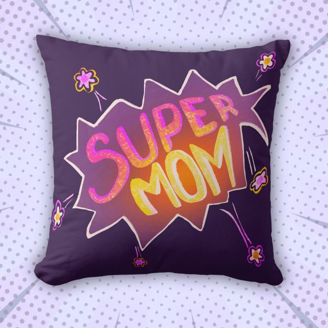 Super Mamma Neon Blomma Seriebubbla Mors Dag  Kudde (Skapare uppladdad)