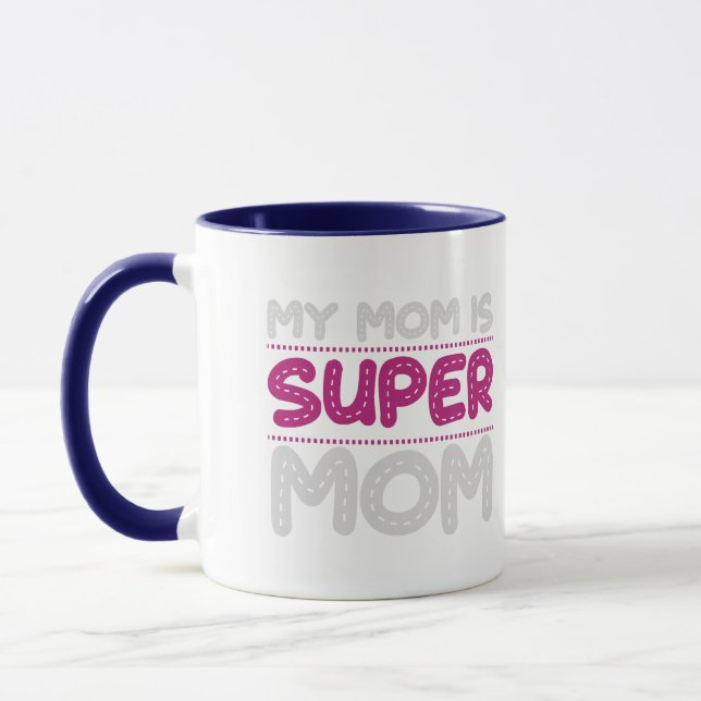 Super Mamma Prickig Typografi Blå Tvåtons Kaffemug Mugg (Vänster)