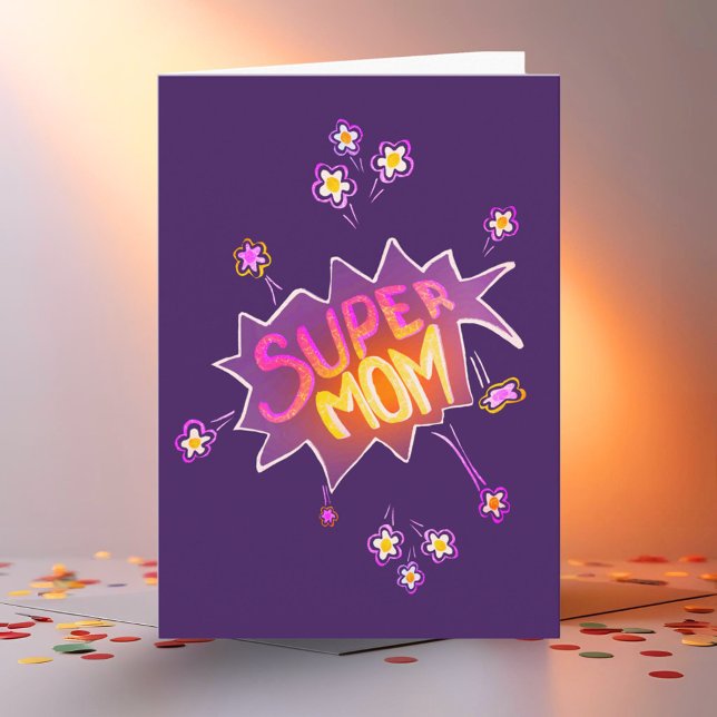 Super Mamma Rosa Neon Blomma Tecknad Pratbubbla  Kort (Skapare uppladdad)