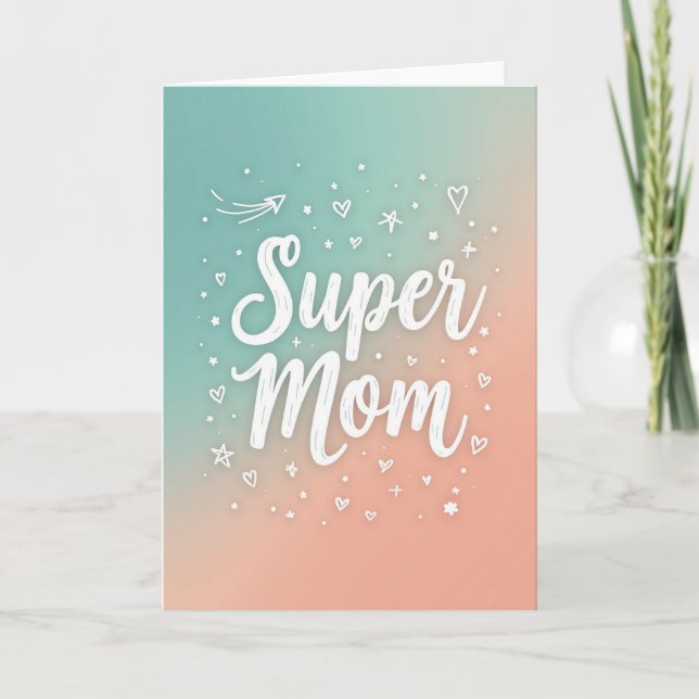 Super Mamma Teal Persika Gradient Kort (Framsida)