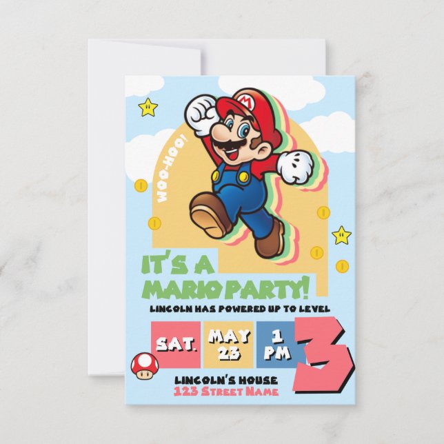 Super Mario Birthday Invitation Inbjudningar (Framsida)