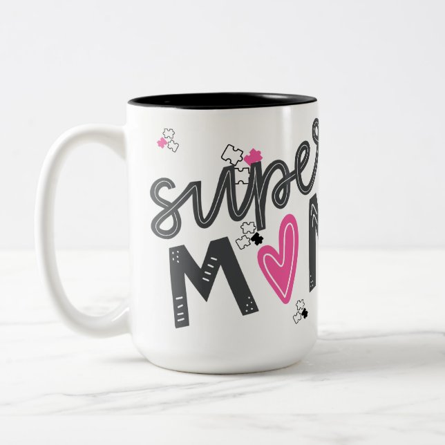 Super mom Autism appreciation Coffee mug Två-Tonad Mugg (Vänster)