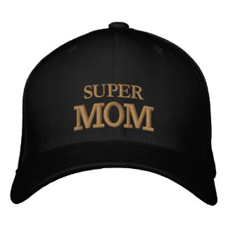 SUPER MOM embroidered baseball cap gold / black Broderad Keps