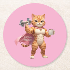 Super Mom Gym Cat Pink Tumbler Underlägg Papper Rund