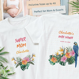 SUPER MOM Tropisk Papegoja Bakre Tryck Baby Shower T Shirt