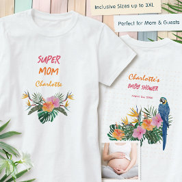 SUPER MOM Tropisk Papegoja Bakre Tryck Baby Shower T Shirt