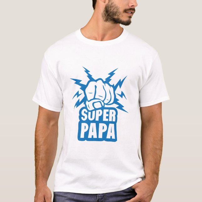 super_papa_poing_fermer_force_eclair t shirt (Framsida)