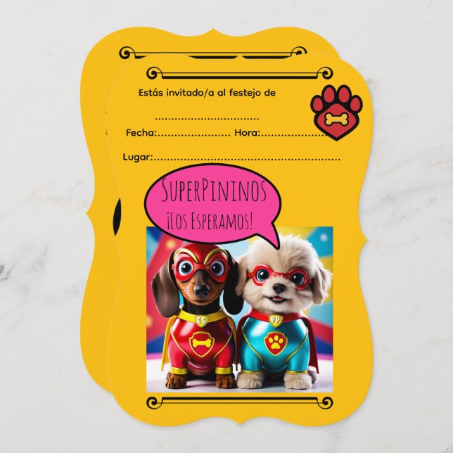 “Super Perritas al Rescate: ¡A festejar! Inbjudningar (Fram/baksida)