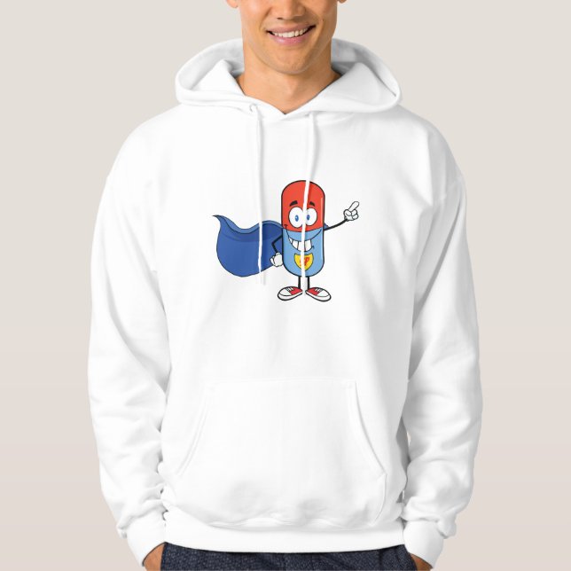 Super Pill Cartoon Hero Karaktär Hoodie (Framsida)