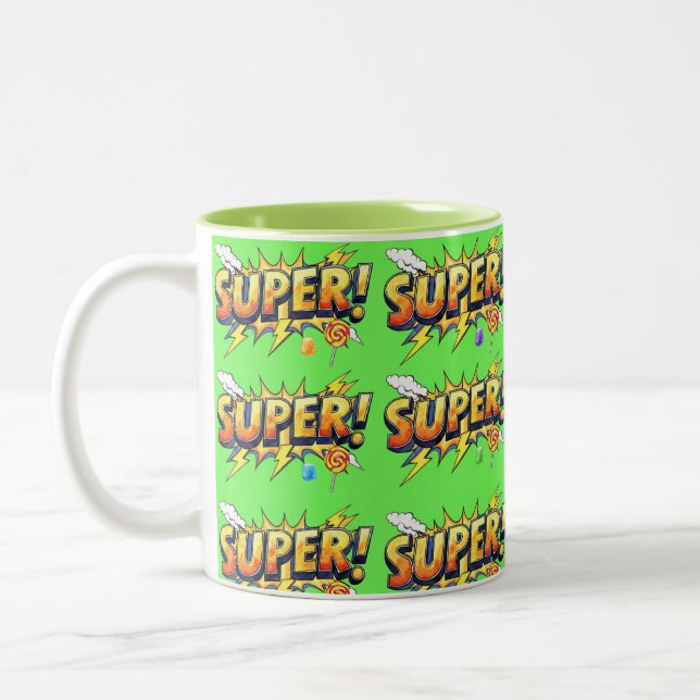 Super!, Pop Art, by Natasha Us   Två-Tonad Mugg (Vänster)