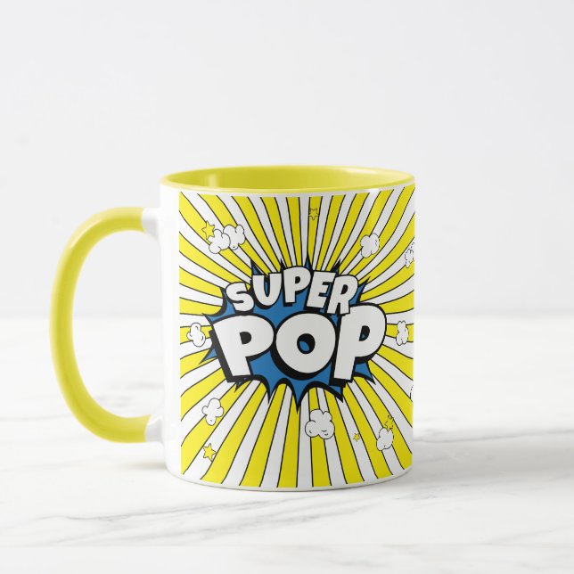 SUPER POP! Comic Book Pop Art Popcorn Pun  Mugg (Vänster)