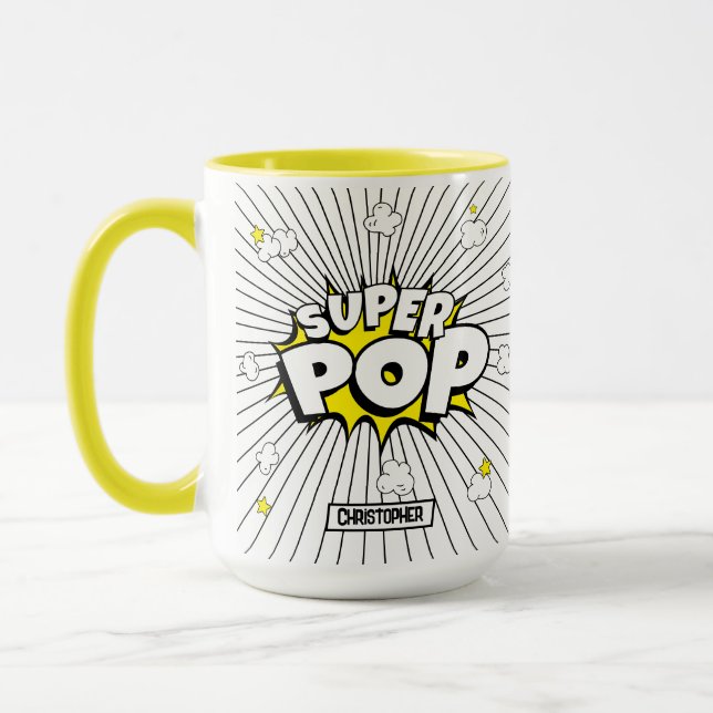 SUPER POP! Fun Superhero Personalized Pun  Mugg (Vänster)