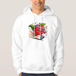 Super Röd Äpple Löpning Tecknad Fitness Maskot Hoodie