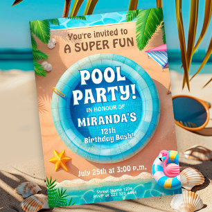 Super Rolig Flamingo Poolparty Födelsedagsinbjudan Inbjudningar