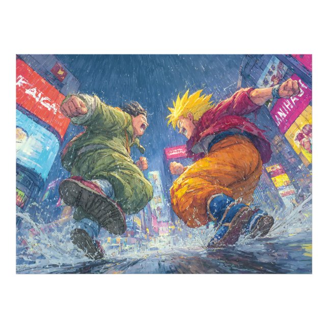 Super Saiyan Goku Epic Rain Fight Fototryck (Framsidan)