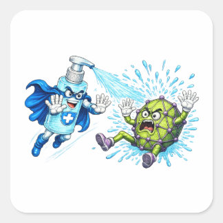 Super Sanitizer vs. Germ Monster Fyrkantigt Klistermärke