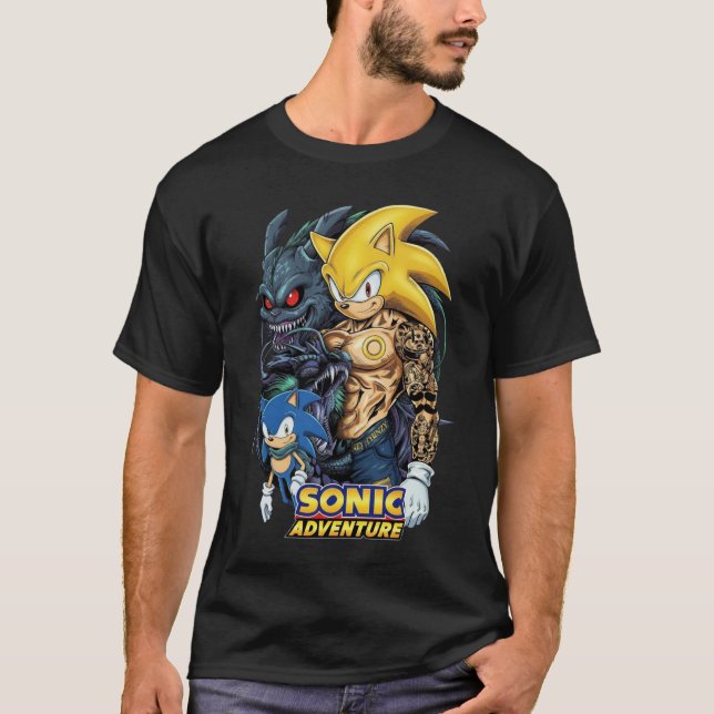 Super Sonic Tattooed Gym Bro T-Shirt | Beta Sonic  (Framsida)