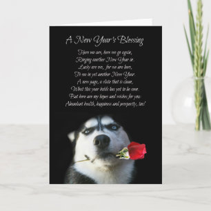 Super söt nyårskort med huskyhund helgkort