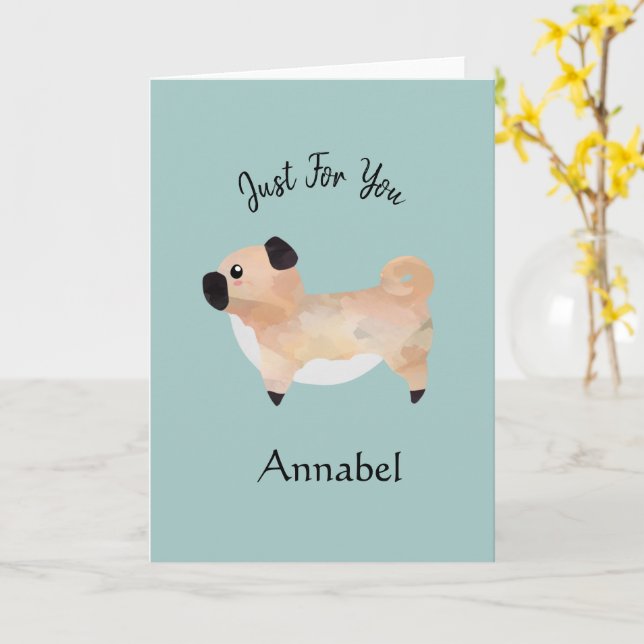 Super söt personlig pug kort (Gul blomma)