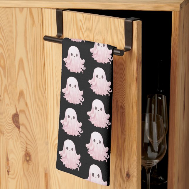 Super söt rosa spök-mönster Halloween Kökshandduk (Thirds Fold)