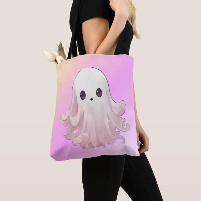 Super söt rosa spökhalloween tygkasse (Närbild)