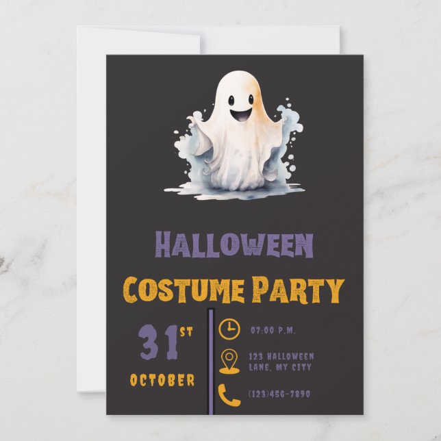 Super söt spök modern svart Halloween Inbjudningar (Framsida)