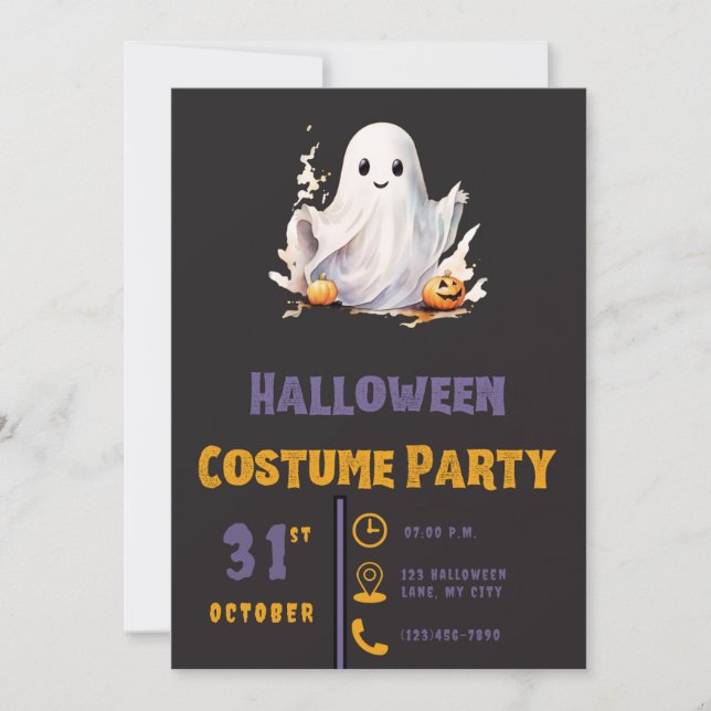Super söt spök modern svart Halloween Inbjudningar (Framsida)