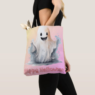 Super söt spök rosa gul ombré glad Halloween Tygkasse