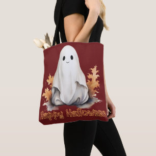 Super söt spöke lämnar hösten röd Glad Halloween Tygkasse
