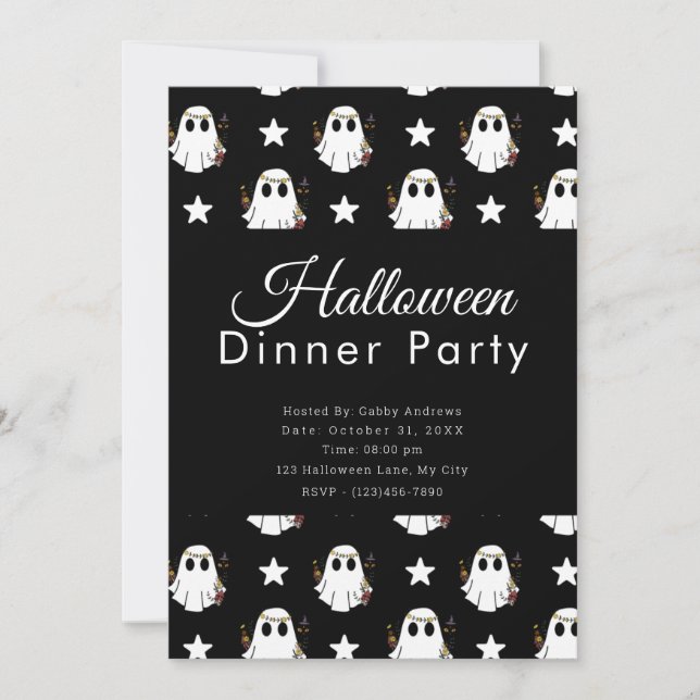 Super söta spöken & stjärnor Halloween middagsfest Inbjudningar (Framsida)