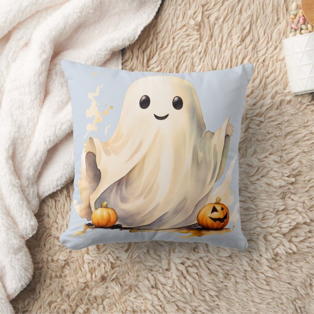 Super söta spökpumpaljusstopp blå Halloween Kudde (Filt)