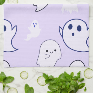 Super söta vita spöken lila Halloween Kökshandduk