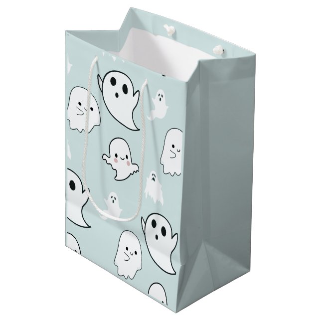 Super söta vita spöken Ljusblå Halloween (Framsidan Vinklad)