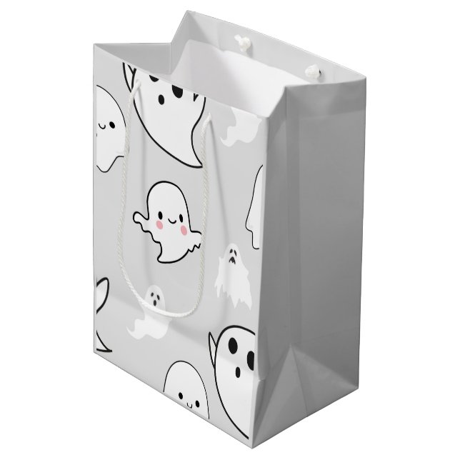 Super söta vita spöken Ljusgrå Halloween (Framsidan Vinklad)