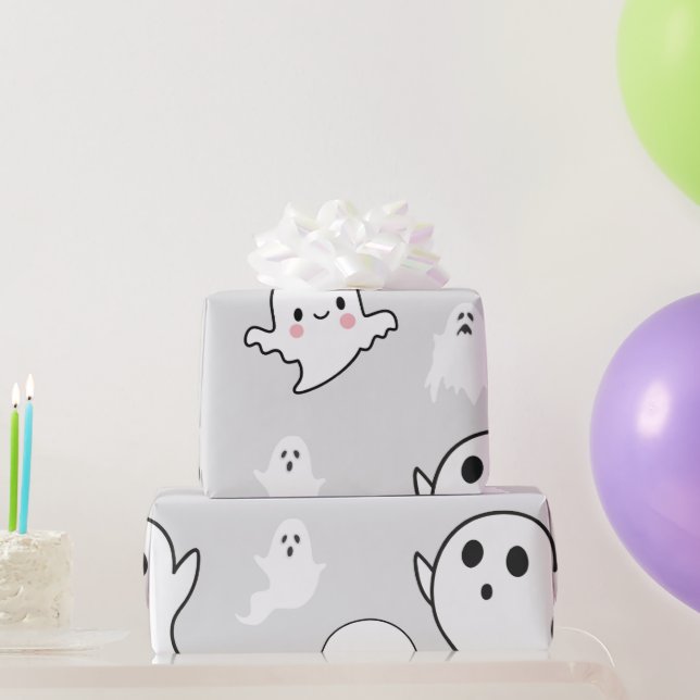 Super söta vita spöken Ljusgrå Halloween Presentpapper (Festgåvor)