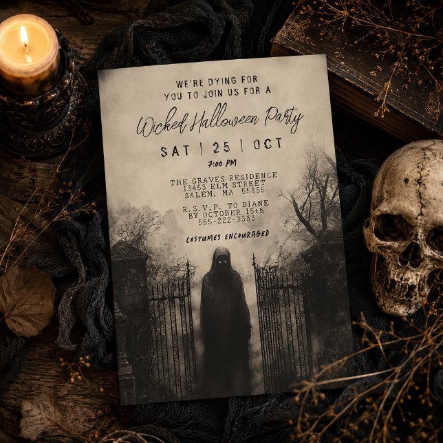 Super Spooky Grim Reaper Wicked Halloweenfest  Inbjudningar (Super Spooky Grim Reaper Wicked Halloween Party Invitation)