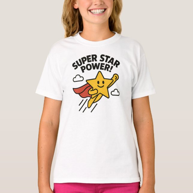 Super Star Power Cute Yellow Hero Design T Shirt (Framsida)
