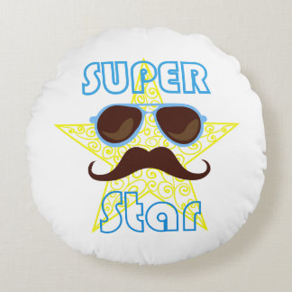 Super Star with sunglasses and mustache Rund Kudde
