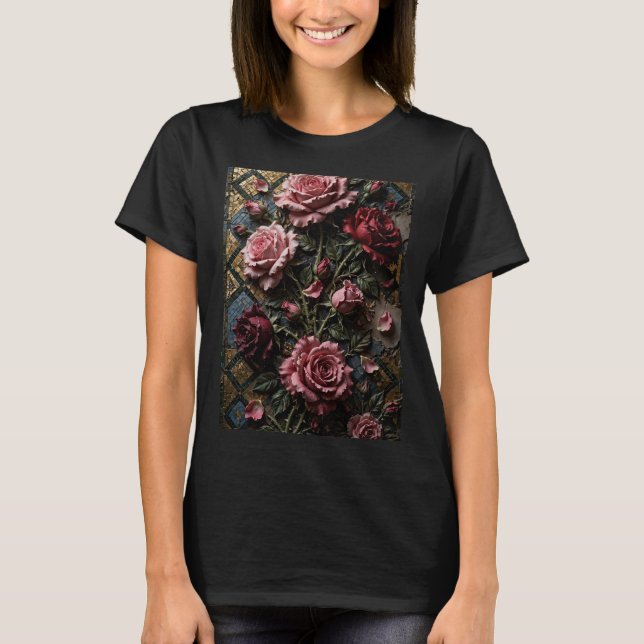 Super Super 3D Rosor Mosaik design T Shirt (Framsida)