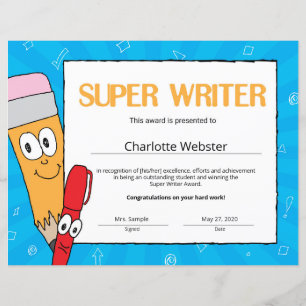 Super Writer Studentcertifikat för erkännande