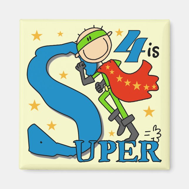 Superassistance Boy 4e födelsedagen Tshirts och Gi Magnet (Framsidan)