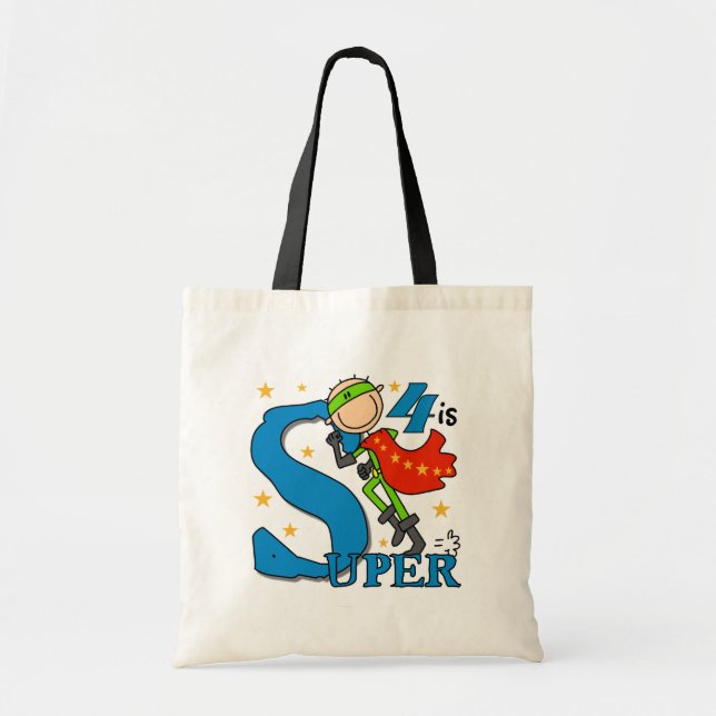 Superassistance Boy 4e födelsedagen Tshirts och Gi Tygkasse (Framsidan)