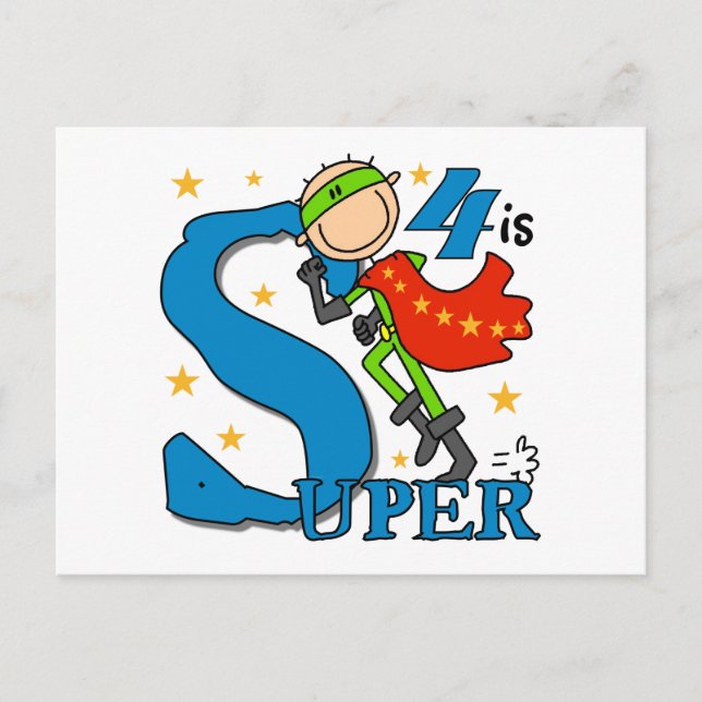 Superassistance Boy 4e födelsedagen Tshirts och Gi Vykort (Framsida)