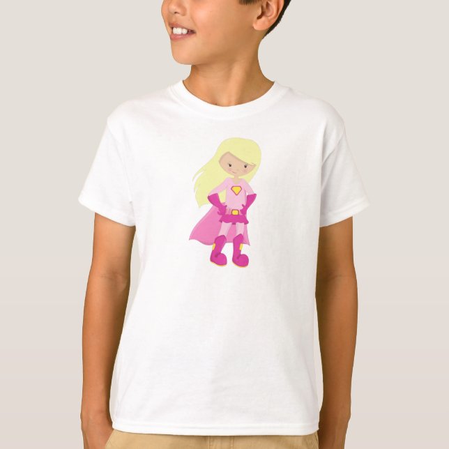 Superassistance Girl, Blonde Hair, Cute Girl, Rosa T Shirt (Framsida)