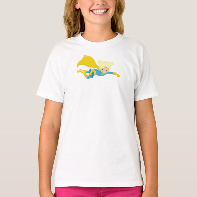 Superassistance Girl, Blonde Hair, Hero, Gult Cape T Shirt (Framsida)