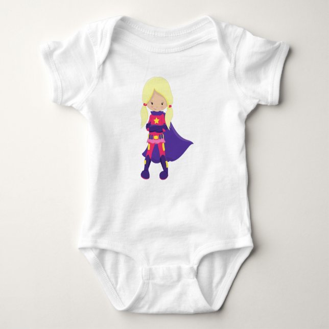 Superassistance Girl, Blonde Hair, Lila Cape, Hero T Shirt (Framsida)