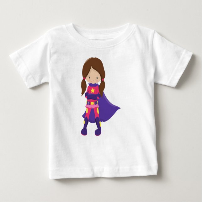 Superassistance Girl, Brown Hair, Cute Girl, Lila  T Shirt (Framsida)