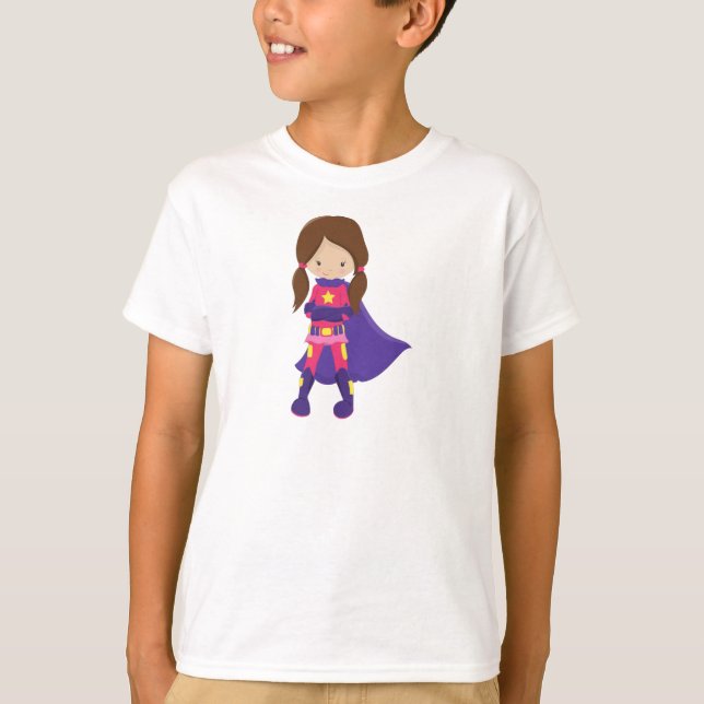 Superassistance Girl, Brown Hair, Cute Girl, Lila  T Shirt (Framsida)